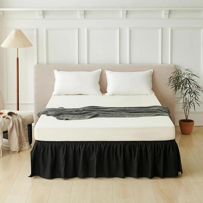 Bed Skirt Full Size Ruffled Bed Skirt with Split Corners, Full Bed Skirts 12 Inch Drop with Platform, 12'' Full, Black