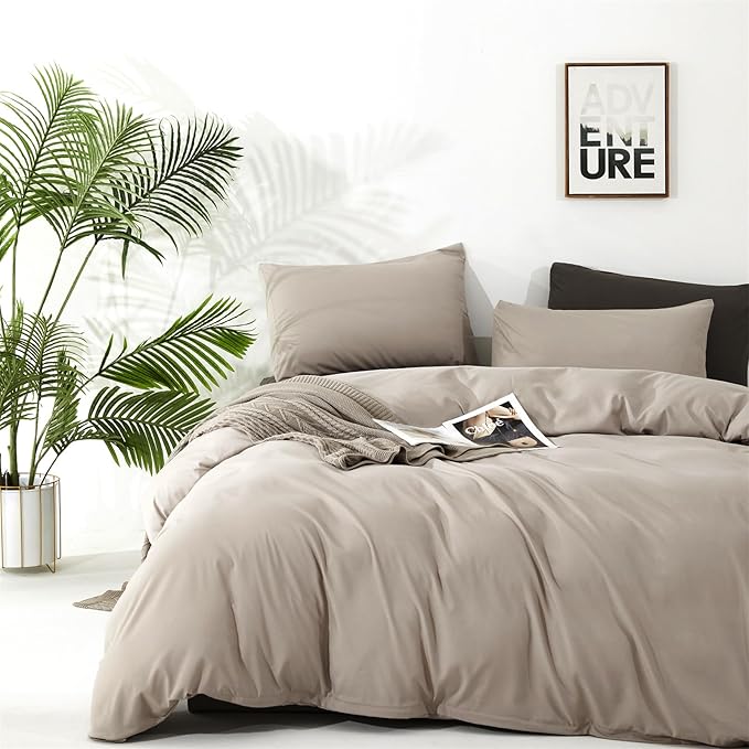 Cottonight Beige Comforter Set California King Cream Khaki Bedding Comforter Set Cal King Solid Light Champagne Blanket Quilts Modern Soft Breathable Taupe 3 Piece Light Khaki Bedding Set