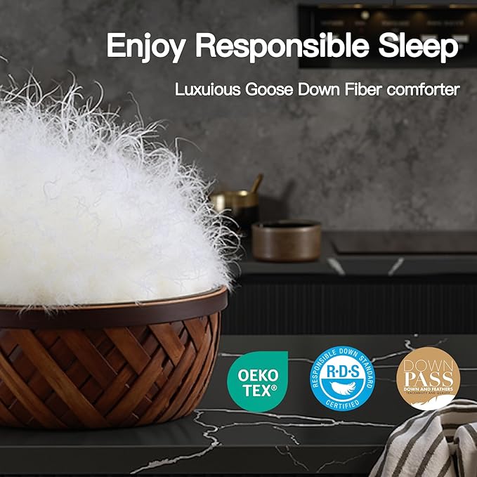Goose Down Fiber Comforter Twin Size, 100% Cotton Luxurious Hotel Duvet Insert for All Season, Fluffy and Cozy with 8 Corner Tabs Medium Warmth 68 x 90 Inch White