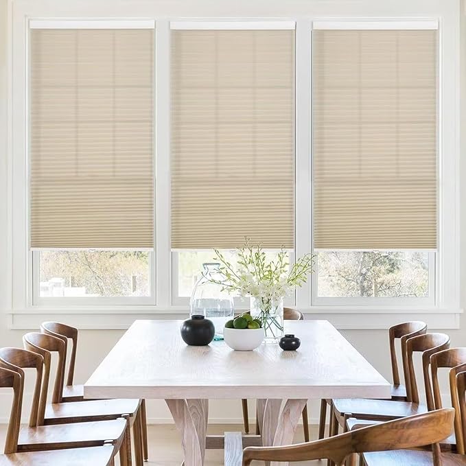 MYshade 1.5-Inch Cellular Cordless Light Filtering Shades,Thermal Insulating Noise Reducing Waterproof Blinds,Honeycomb Window Treatments for Indoor Light Control (Beige-49 W x 72" H)