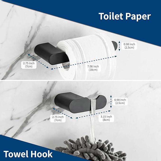 Bathroom Hardware Set, 4-Piece Towel Rack Towel Bar Towel Holder Toilet Paper Holder Towel Hooks Wall Mounted Bath Towel Bars Matte Black Stainless Steel Bathroom Accessories Set, 16 inch