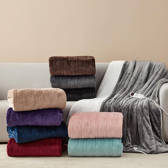 EHEYCIGA Heated Blanket - Full Size, 9 Heating Levels, Auto Off, Soft Cozy Sherpa, 72 x 84 Inches