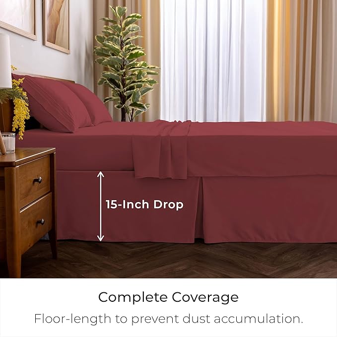 Mellanni Bed Skirt King Size - Bed Skirting - 15-Inch Tailored Drop Pleated Dust Ruffle - Hotel Luxury Bedding - Wrinkle, Fade, Stain Resistant - 1 Bedskirt (King, Brick Red)