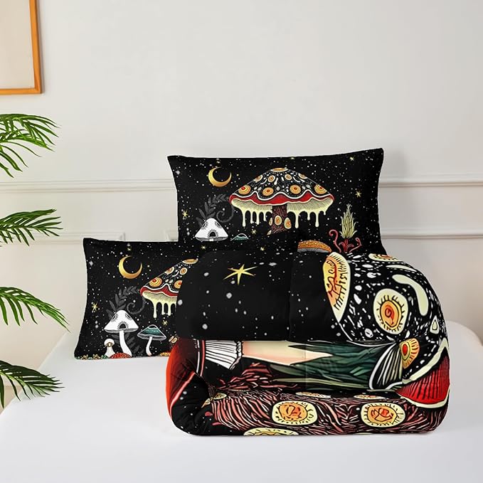 Mushroom Comforter King Bed Set，King Size Mushroom Bedding Set，with 1 Comforter with 2 Pillow Case