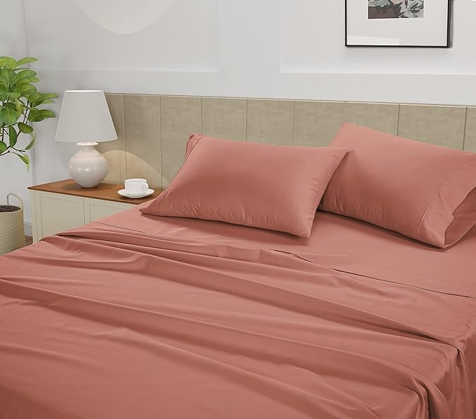 LANE LINEN King Size Bed Sheets – 450 Thread Count Long-Staple 100% Cotton, Naturally Cooling Sheets King Size, Value for Money Bedding, Low Pill, Machine Washable, 15" Deep Pocket Fitted – Rose Dawn