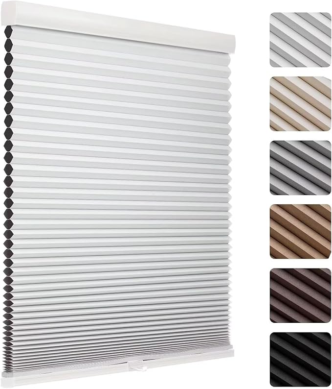 MYshade 1.5-Inch Cellular Cordless Blackout Shades,Thermal Insulating Noise Reducing Waterproof Blinds,Honeycomb Window Treatments for Indoor Light Control (White-36 W x 64" H)