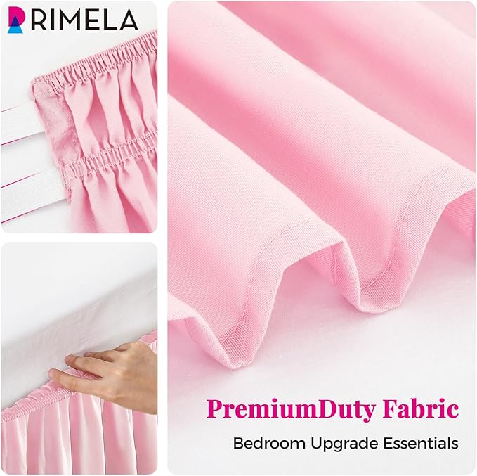RIMELA Dusty Pink Bed Skirt Queen Size 15 Inch Drop, Wrap Around Elastic Bedskirt, Dust Ruffle for Adjustable Bed Base Machine Washable Easy to Install Bed Skirts