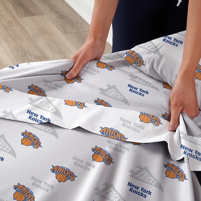 Northwest Officially Licensed New York Knicks NBA Twin Size Sheet Set – Soft Team Logo Bedding for Dorms, Bedrooms, Fan Caves & Game Day Style