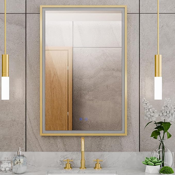 DreamLine Brilliance 36 in. H x 24 in. W Rectangular Light-up Mirror, Brushed Brass