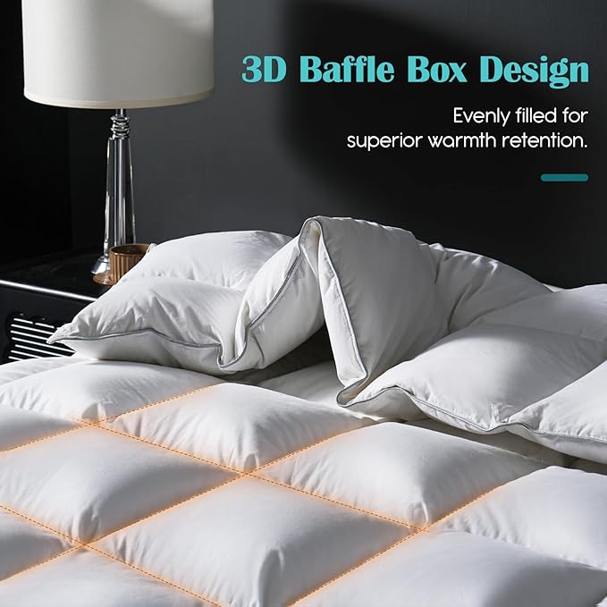 Goose Feather Down Fiber Comforter Full Size, 100% Cotton Cover Ultra Soft Fluffy Duvet Insert Full, All Season Luxurious Hotel Bedding Comforter, White 82"x86"