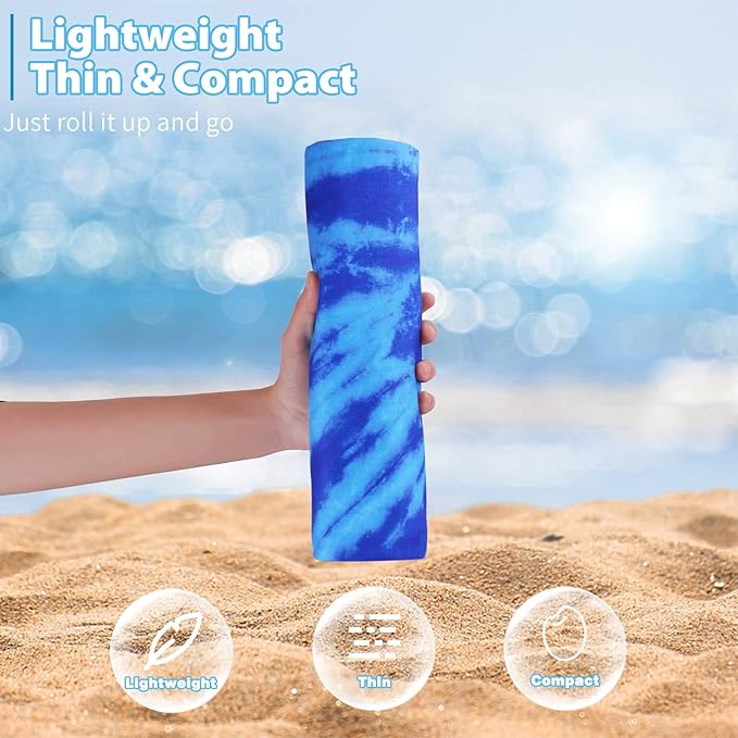 Microfiber Thin Beach Towel Lightweight Oversized 71x32 Extra Large Sand Free Towels Quick Dry for Travel Pool Camping Sports Beach Accessories Vacation Essential Gift Blue Tie Dye