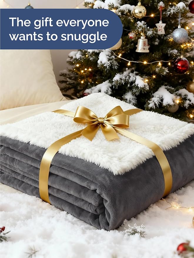 Sherpa Fleece Blanket Throw Size - Reversible Sherpa Fleece Throw Blanket - Super Soft Double Sided for Bed, Sofa, Couch - Thick, Warm, & Plush - Luxurious Bedding for Winter - Dark Grey, 50" x 60"