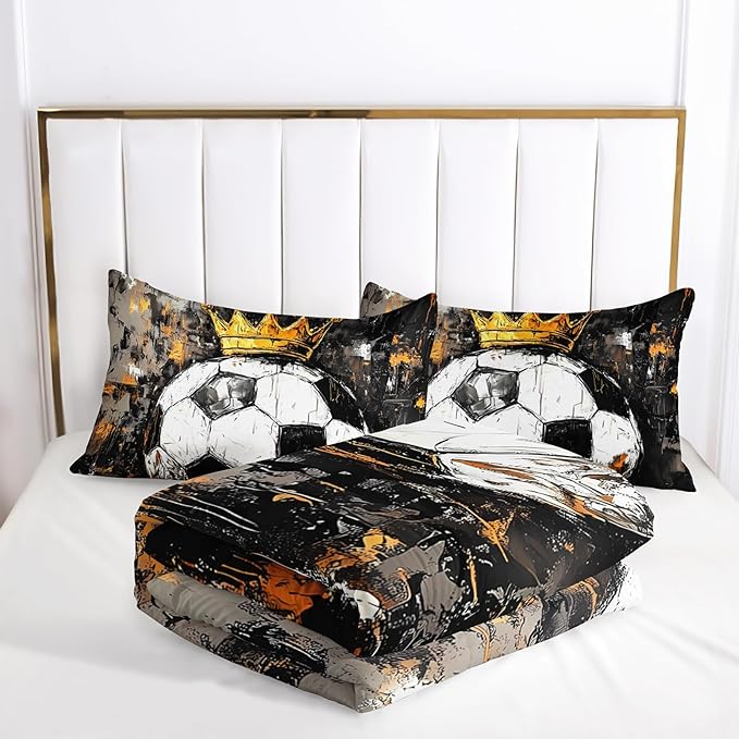 Soccer Ball Comforter Set Twin for Boy，Sport Theme Twin Bedding Sets for Boys，with 1 Comforter with 2 Pillow Case，Soccer Themed Bedroom Decor for Boys