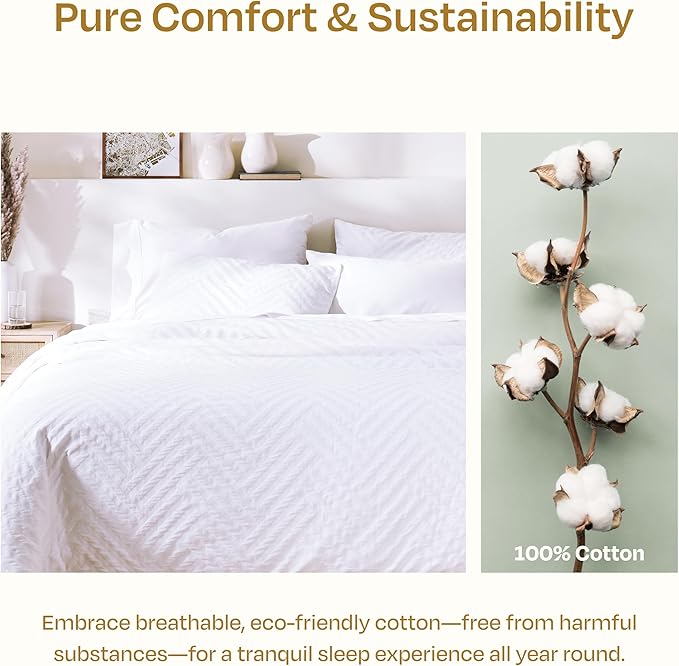 California Design Den Duvet Cover Queen Set - 100% Cotton 3 Piece White Duvet Cover & Sham Set, Soft Textured (92" x 90") - White Geo Matelassé Pattern