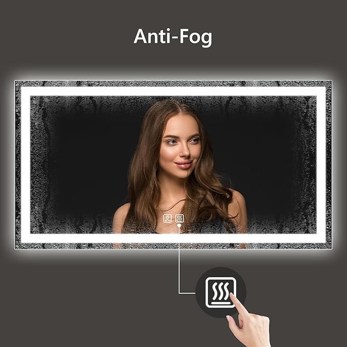 APRILSOUL 60x48 Inch LED Bathroom Mirror with Front and Backlit, Makeup Mirror with 3 Color Lights, Memory Function, Anti-Fog and Dimmable Light (Horizontal)