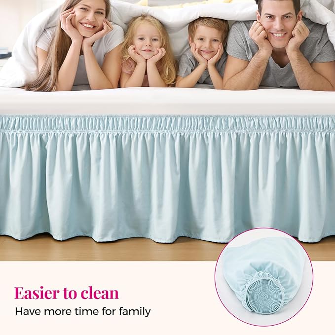RIMELA Grayish Blue Bed Skirt Queen Size 18 Inch Drop, Wrap Around Elastic Bedskirt, Dust Ruffle for Adjustable Bed Base Machine Washable Easy to Install Bed Skirts