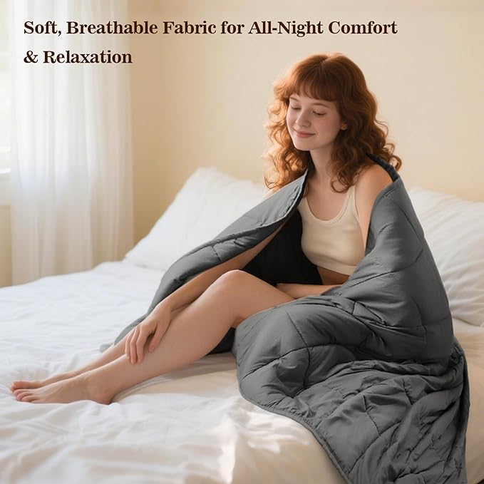 Weighted Blanket for Adults (10 lbs, 48" × 72", Grey) Twin Size Heavy Blanket for 90-110lbs, Breathable Weighted Throw Blanket with Glass Beads for All Season, Washable