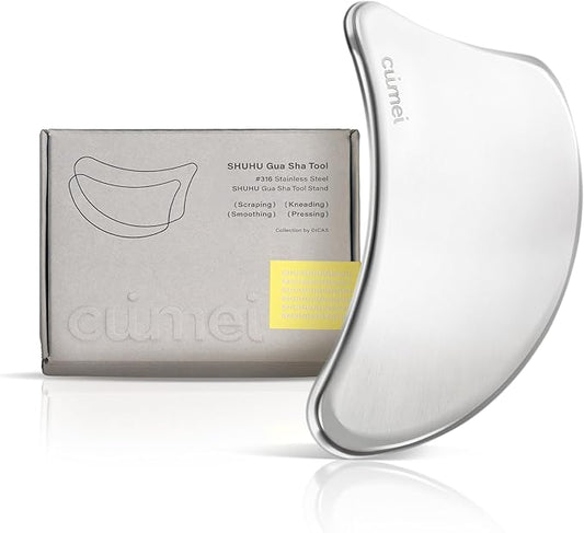 SHUHU Stainless Steel Gua Sha Facial Tool for Face & Body – Jawline Sculptor & Puffiness Relief – Face Massage Tool for Lymphatic Drainage, Tension & Muscle Relief, with Travel Pouch