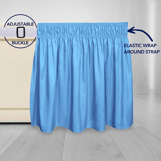 PureFit Wrap Around Ruffled Bed Skirt with Adjustable Elastic Belt - 18 Inch Drop Easy to Put On, Wrinkle Free Bedskirt Dust Ruffles, Bed Frame Cover for Twin,Twin XL and Full Size Beds, Light Blue