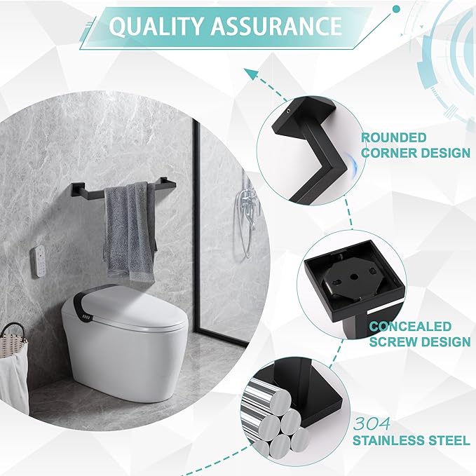 LANC 2 Pack Bathroom Towel Bars, Matte Black 20-Inch Bathroom Square Towel Racks Kitchen Hand Towel Holders Total-22 Stainless Steel Wall Mount Towel Hanger Rods,A8804-5MB