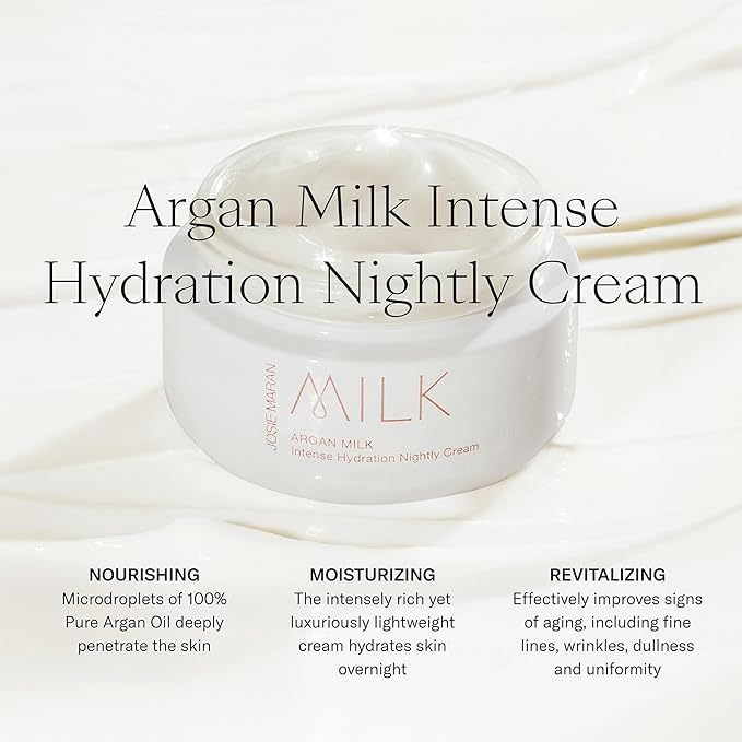 Josie Maran Anti Aging Skincare Set - Includes Triple Hydroxy Gentle Face Exfoliant, Argan Milk Serum, Intensive Hydration Nightly Face Cream & 100% Pure Argan Oil (4 Count)
