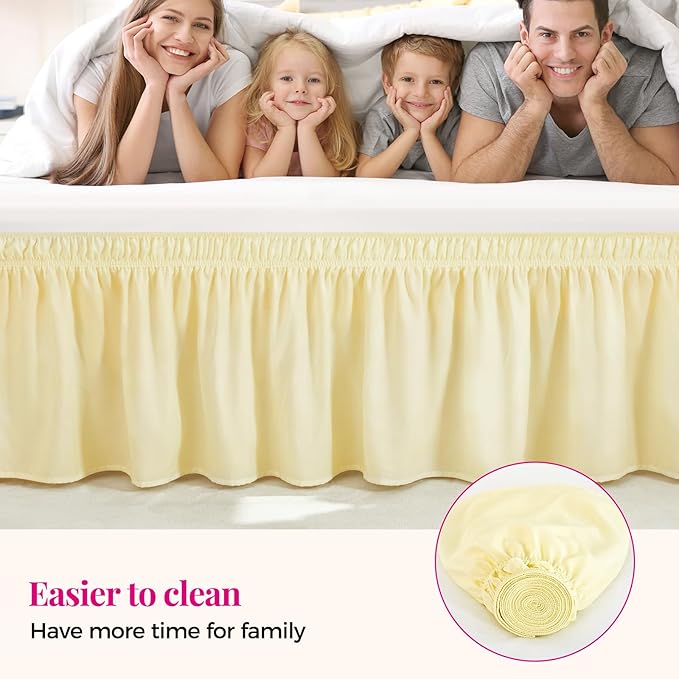 RIMELA Bed Skirt Queen Size 12 Inch Drop, Wrap Around Elastic Bedskirt Solid Microfiber Luxury Hotel Quality Fabric, Easy to Install Machine Washable Wrinkle & Fade Resistant, Beige Yellow