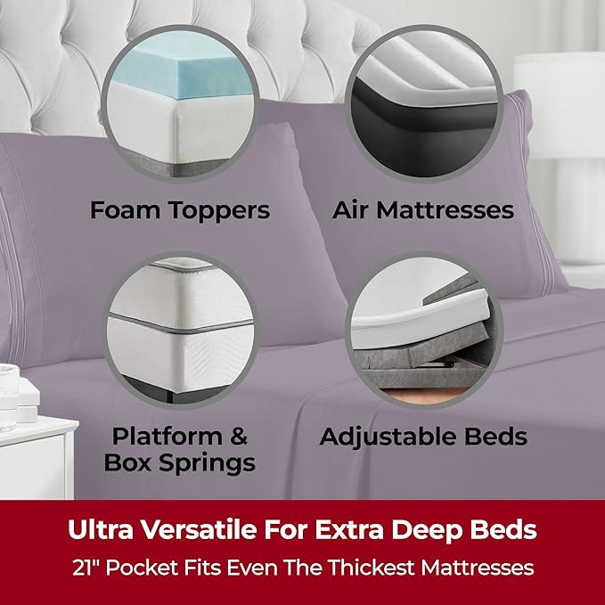 Mellanni Extra Deep Twin XL Sheets - 3 PC Iconic Collection Bedding - Hotel Luxury, Ultra Soft, Cooling Bed Sheets - Wrinkle, Fade, Stain Resistant (Twin Extra Long, Purple)