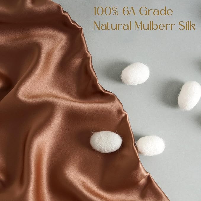 ZIMASILK 100% Pure Mulberry Silk Pillowcase for Hair and Skin Health,Soft and Smooth,Both Sides Premium Grade 6A Silk,600 Thread Count,with Hidden Zipper,1pc (Queen 20''x30'',Mocha)