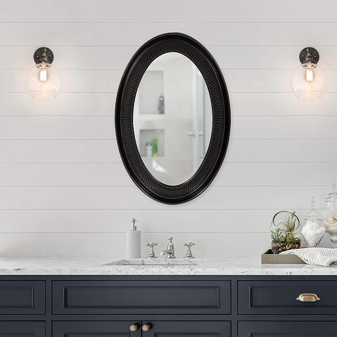 Howard Elliott Ethan Black Oval Decorative Wall Hanging Mirror, Vintage Oval Mirror for Wall Decor Resin Frame Vanity Mirror Perfect for Living Room, Bedroom & Home Decor, 21 x 31 Inch