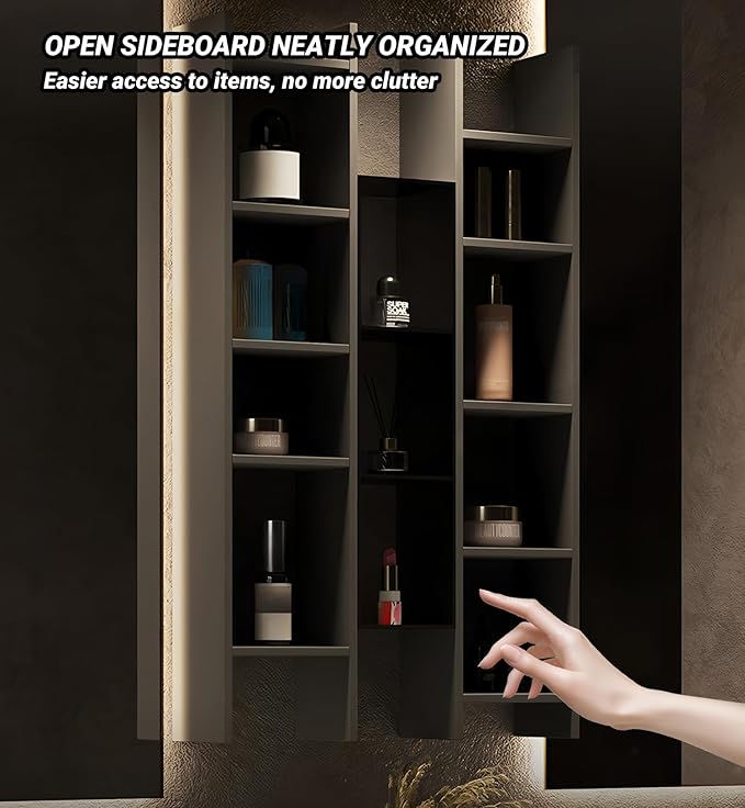 Double Bathroom Vanity with Sink, Floating Modern Bathroom Vanity Set Includes LED Smart Defogging Mirror and Open Storage Wall Cabinet, Solid Wood Bathroom Cabinet with Large Drawer (Dark Grey,88")