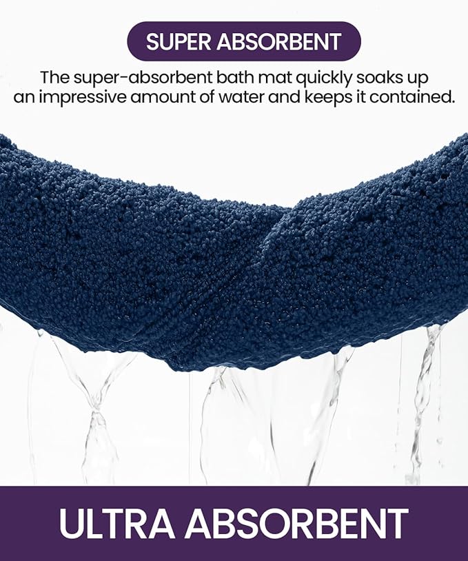 DEXI Bathroom Rugs 43x24, Washable Non Slip Bath Mat for Shower Floor, Absorbent Quick Dry Bathmat with Rubber Backing, Ultra Soft Plush Carpet for Tub, Navy