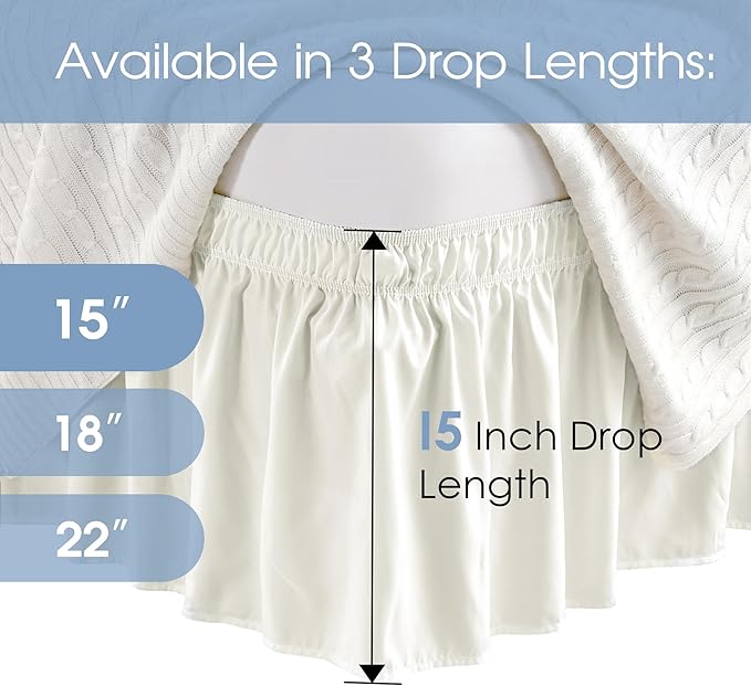 FreshCulture King Bed Skirt, Dust Ruffle for King Size Bed, Easy Fit with 15-Inch Tailored Drop, Elastic Wrap Around Bed Skirt King Size, Hotel Quality Bed Skirts for Adjustable Bed (Ivory)