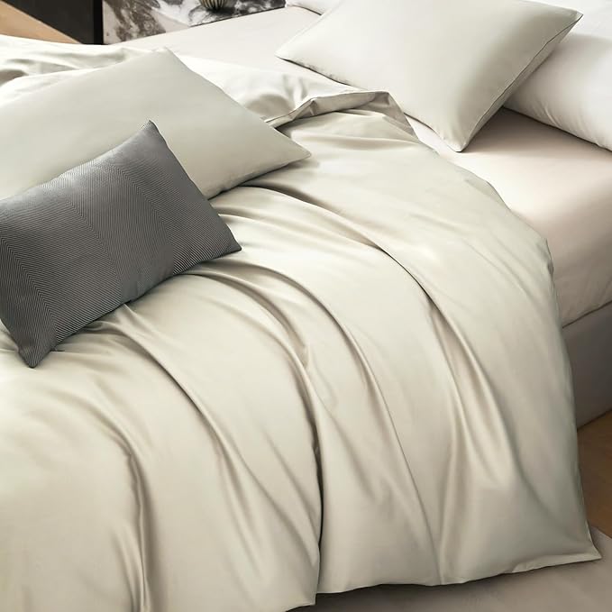 PURE ERA Duvet Cover Set 800 Thread Count Long Staple Cotton Sateen Soft Luxurious Smooth 3 Piece Set Beige King