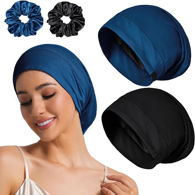 Sleep Cap Bonnet for Sleeping Black Women Men, Adjustable Cooling Lining Bonnets for Curly Hair Wrap Braids Beanie Night Hat