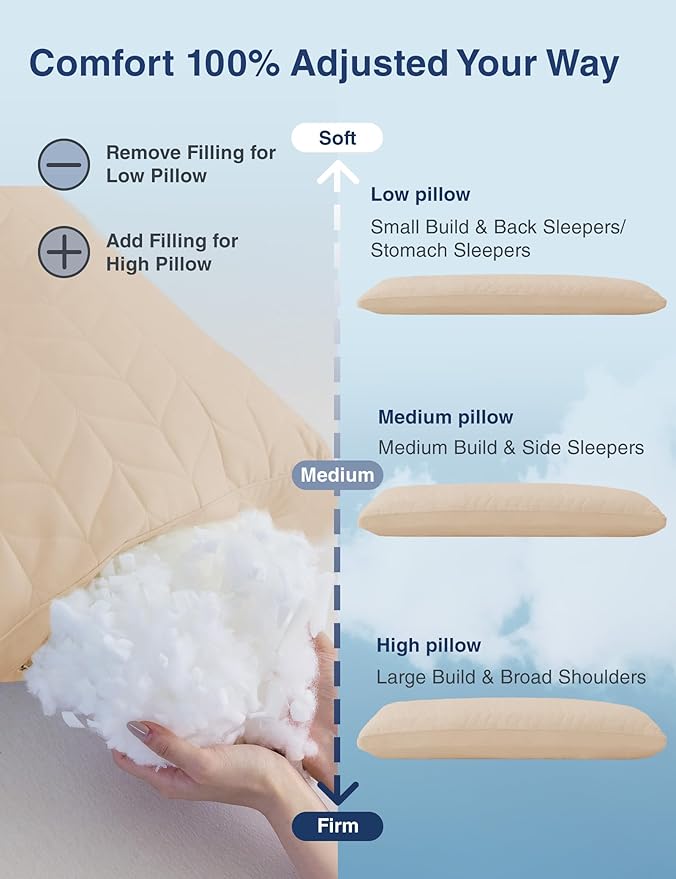 ZonLi Memory Foam Body Pillow for Adults, Long Pillow for Bed, Firm Body Pillow for Side Sleeper, Elegant Quilted Full Length Body Pillows Large -20x54 inch, Khaki