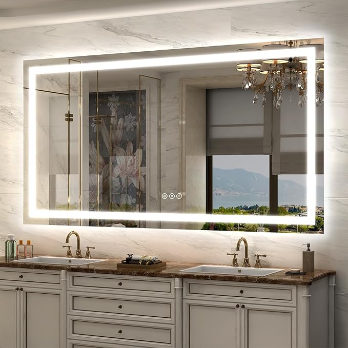 LED Lighted Mirror 66x36 for Bathroom Wall Mounted, Dimmable Vanity Mirror with Lights, Anti-Fog, ETL Listed (Backlit and Front Lighted)