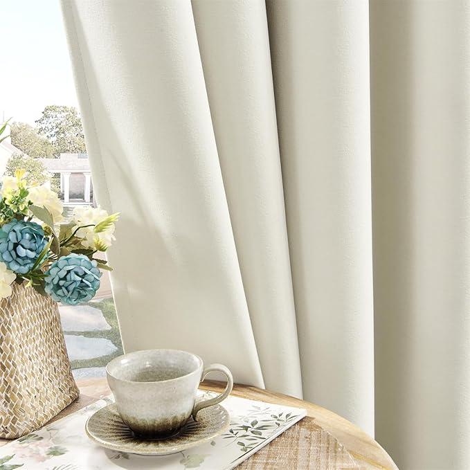 Joydeco Mousse White Blackout Curtains 90 Inch Long, Luxury Thermal White Velvet Curtains for Bedroom & Living Room, Room Darkening Velvet Drapes 2 Panels, Grommet Top (52W x 90L)