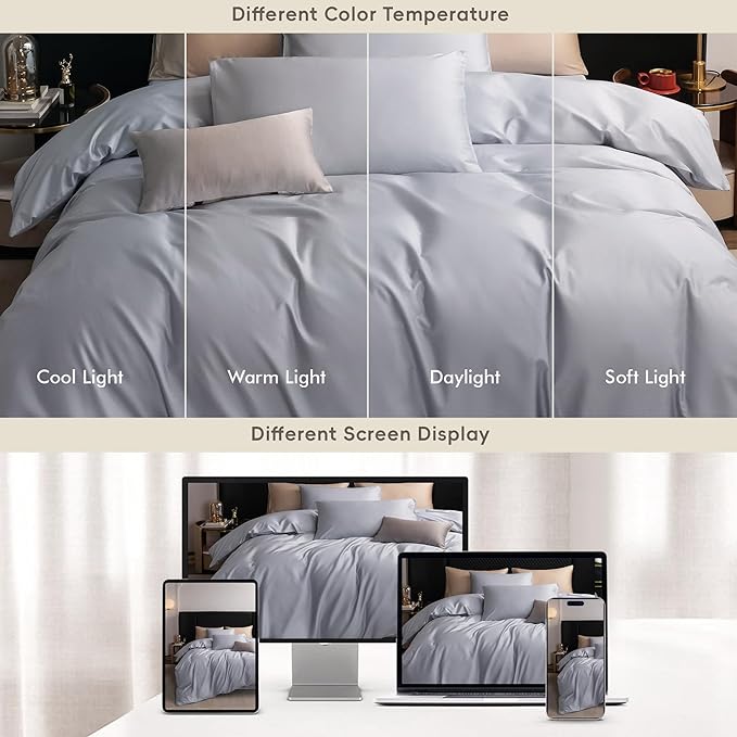 MooMee Duvet Cover Set 100% Extra Long Staple Cotton 600 Thread Count Silky Sateen Smooth Luxury Soft Breathable Durable Hotel Quality Bedding, 3 Pieces (Pale Blue, King 104"x90")
