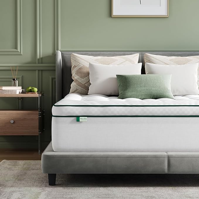 Novilla King Mattress Topper, Extra Thick Pillow Top Mattress Pad with Down Alternative, Breathable Mattress Cover with for 8-21", Machine Washable Fitted Mattress Protector – Green-White