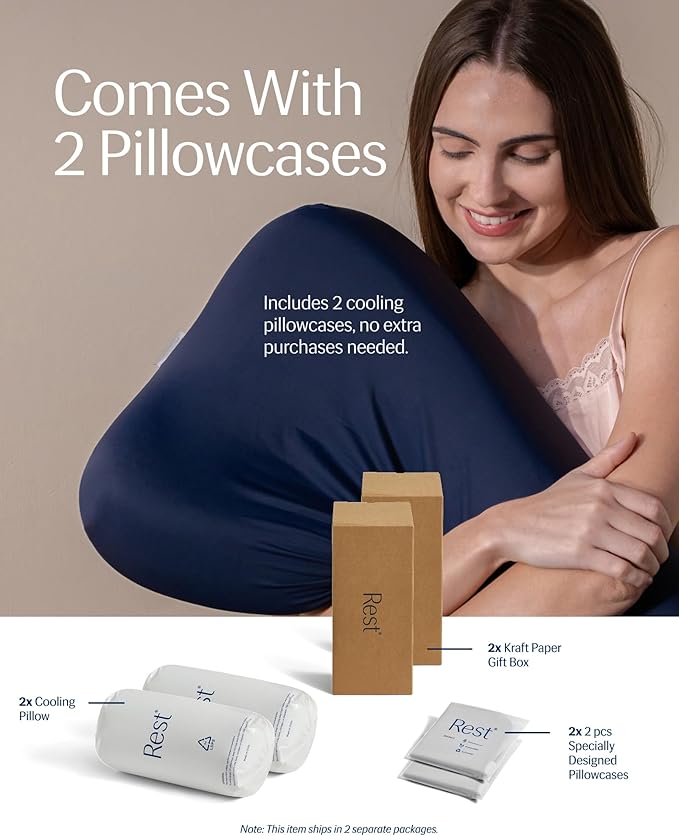 REST® Evercool® Cooling Pillow, Set of 2, Instant Cool-to-Touch Shell Fabric & Breathable Silicone Sponge Core for All-Night Temperature Regulation & Ergonomic Support, Medium Height, Midnight Blue