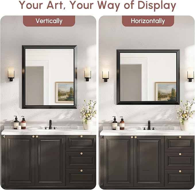 USHOWER Black Bathroom Mirrors for Over Sink, 30x36 Inch Beveled Rectangular Bathroom Vanity Mirror, Brushed Thick Aluminum Framed, Anti-Rust, 4mm Copper-Free Silver Wall Mirror