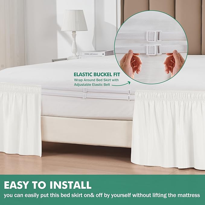 Biscaynebay Wrap Around Bed Skirts with Split Corners for Twin/Twin XL Beds 18" Drop, Ivory Adjustable Elastic Dust Ruffles Easy Fit Wrinkle Resistant Silky Luxurious Fabric Machine Washable
