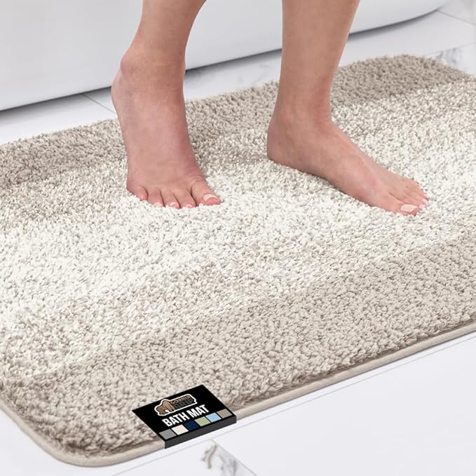 GORILLA GRIP Ultra Soft Plush Bathroom Rugs with Textured Rubber Backing, Absorbent Quick Dry Bath Mat, Machine Washable Shower Mats, Home Décor Accessories Bathmat Rug Essentials, 24 x 16 Beige