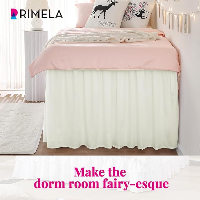 RIMELA Dorm Bed Skirt Twin XL 42 Inch Drop, Easy to Install Extra Long Wrap Around Elastic Dust Ruffle, Ivory White Bedskirt Silky Fabric Machine Washable (Twin XL 80“L x 39”W & Twin 75“L x 39”W)