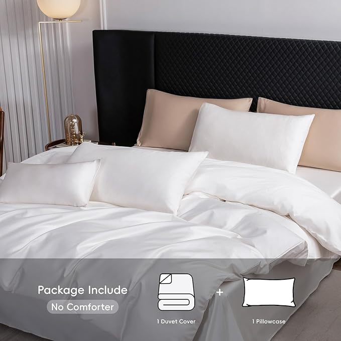 MooMee Duvet Cover Set 100% Extra Long Staple Cotton 600 Thread Count Silky Sateen Smooth Luxury Soft Breathable Durable Hotel Quality Bedding, 2 Pieces (White,Twin 68"x90")
