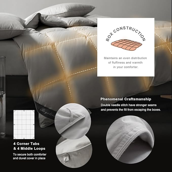Royoliving Premium Feathers Down Comforter King Size Gray Heavyweight Thickened Grey 100% Cotton Cover King Winter Duvet Insert with Corner Tabs (106x90, 70 oz)