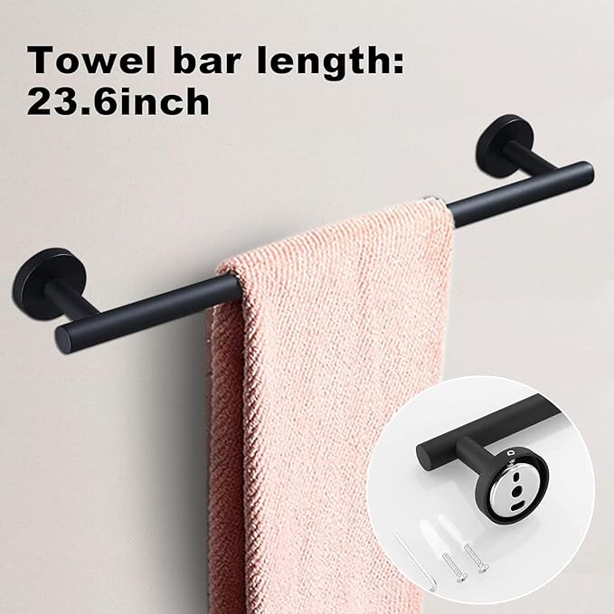 10sets Towel bar Sets, Includes 2Pcs 23.6 inch Towel bar,2Pcs Towel Hook,2Pcs Towel Ring,2Pcs Toilet Paper Holder-Matte Black