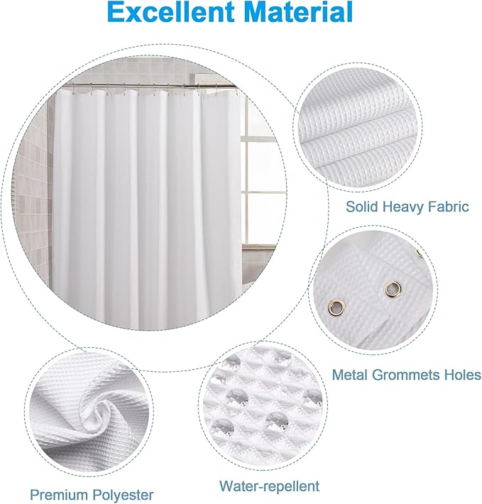 AmazerBath Waffle Shower Curtain White, Stall Shower Curtain, Heavy Duty Fabric Shower Curtains, Hotel Quality Bathroom Shower Curtains, 54 x 78 Inches