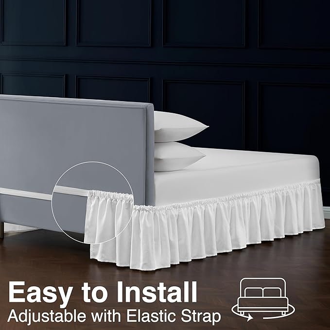 Bed Skirt King/California King Bed Skirt Wrap Around Ruffled Box Spring Cover, Easy Install, Washable 15" Drop Elastic Dust Ruffle by Casual Living, 78-inch x 80-inch, White