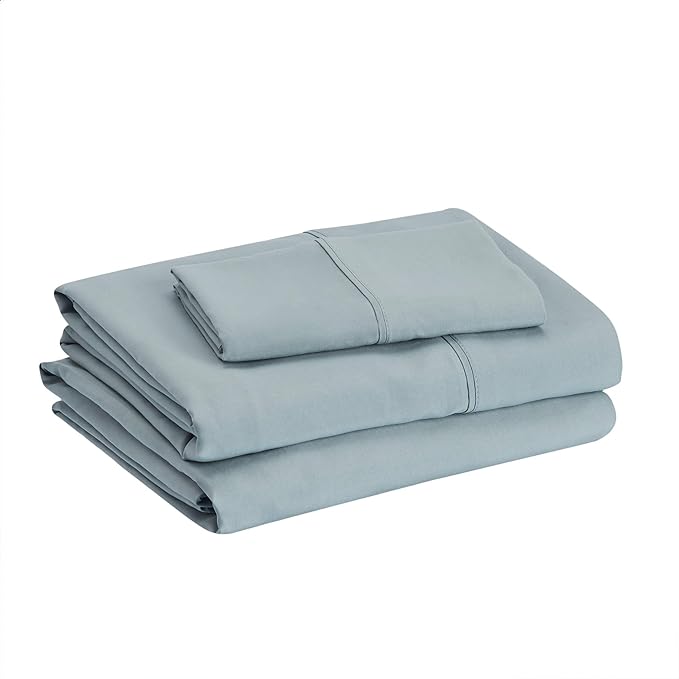 Amazon Basics Lightweight Super Soft Easy Care Microfiber 3 Piece Bed Sheet Set with 14-Inch Deep Pockets, Twin XL, Spa Blue, Solid